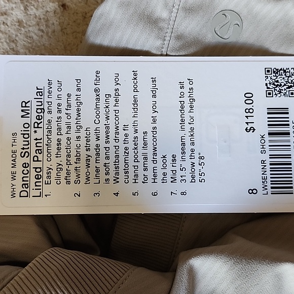 Lululemon Dance Studio MR Lined Pant *Regular In Sheer Oak NWT - Picture 7 of 7